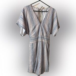 American Eagle Outfitters Striped V-Neck Romper in Blue and Cream